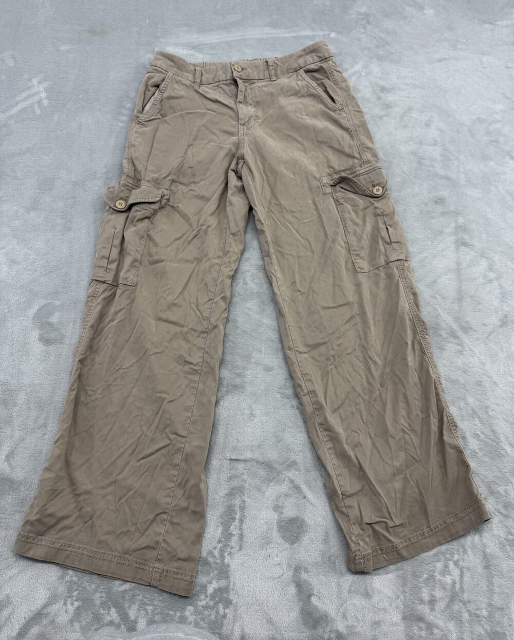 American Eagle Pants Womens 4 Brown Cargo Baggy Wide Leg Mid Rise Stretch